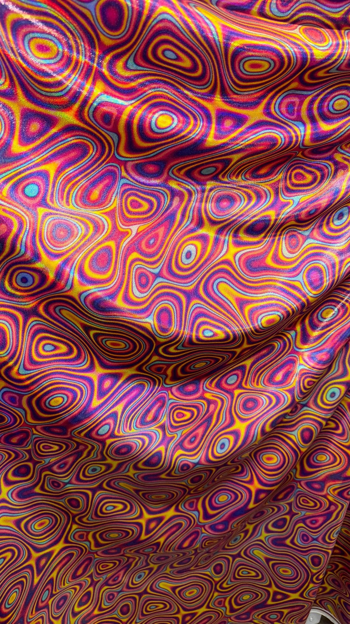 New Abstract lava design  Iridescent metallic nylon spandex 4way stretch 58/60" Sold by the YD. Ships worldwide from Los Angeles California
