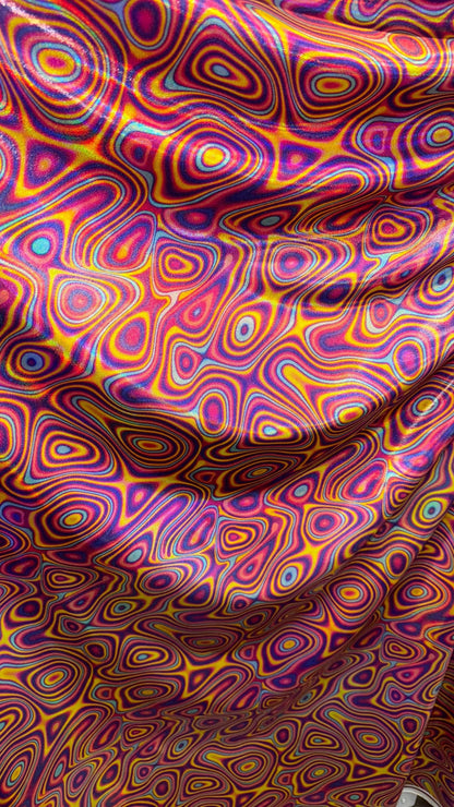 New Abstract lava design  Iridescent metallic nylon spandex 4way stretch 58/60" Sold by the YD. Ships worldwide from Los Angeles California