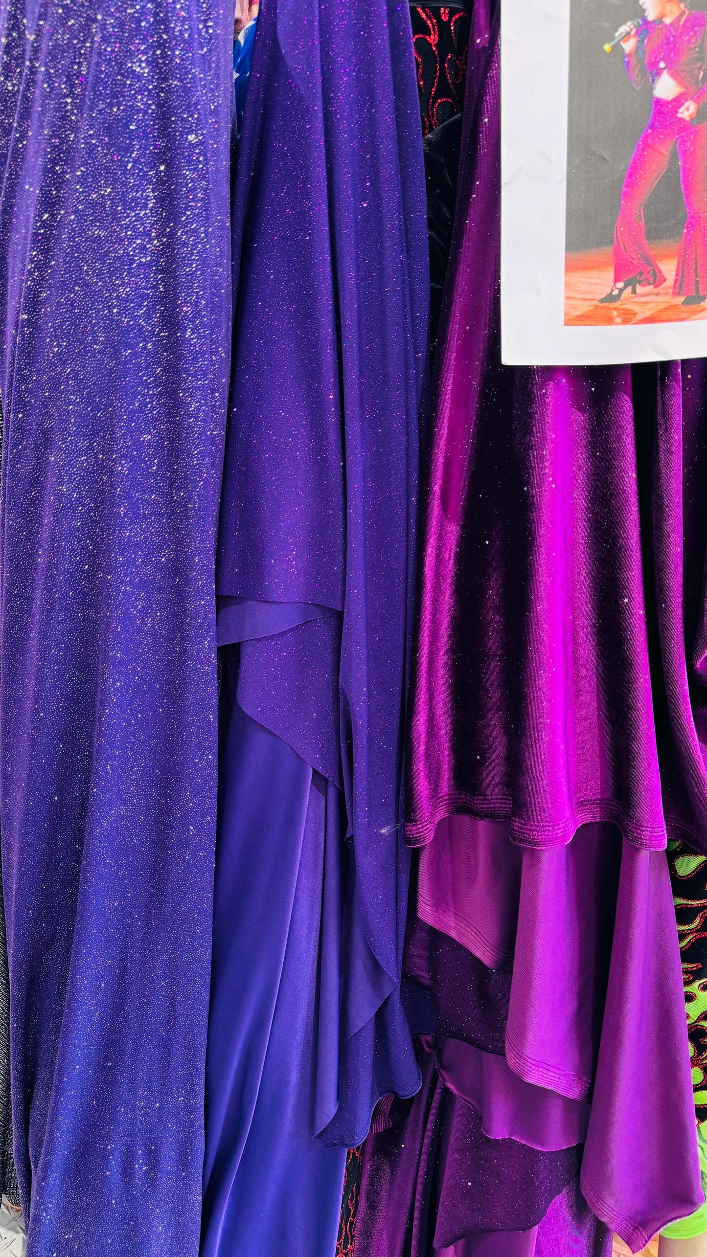 New Selena design eggplant purple stretch velvet with glitter and poly spandex W/Glitter medium weight 4-way stretch 58/60” Sold by the YD