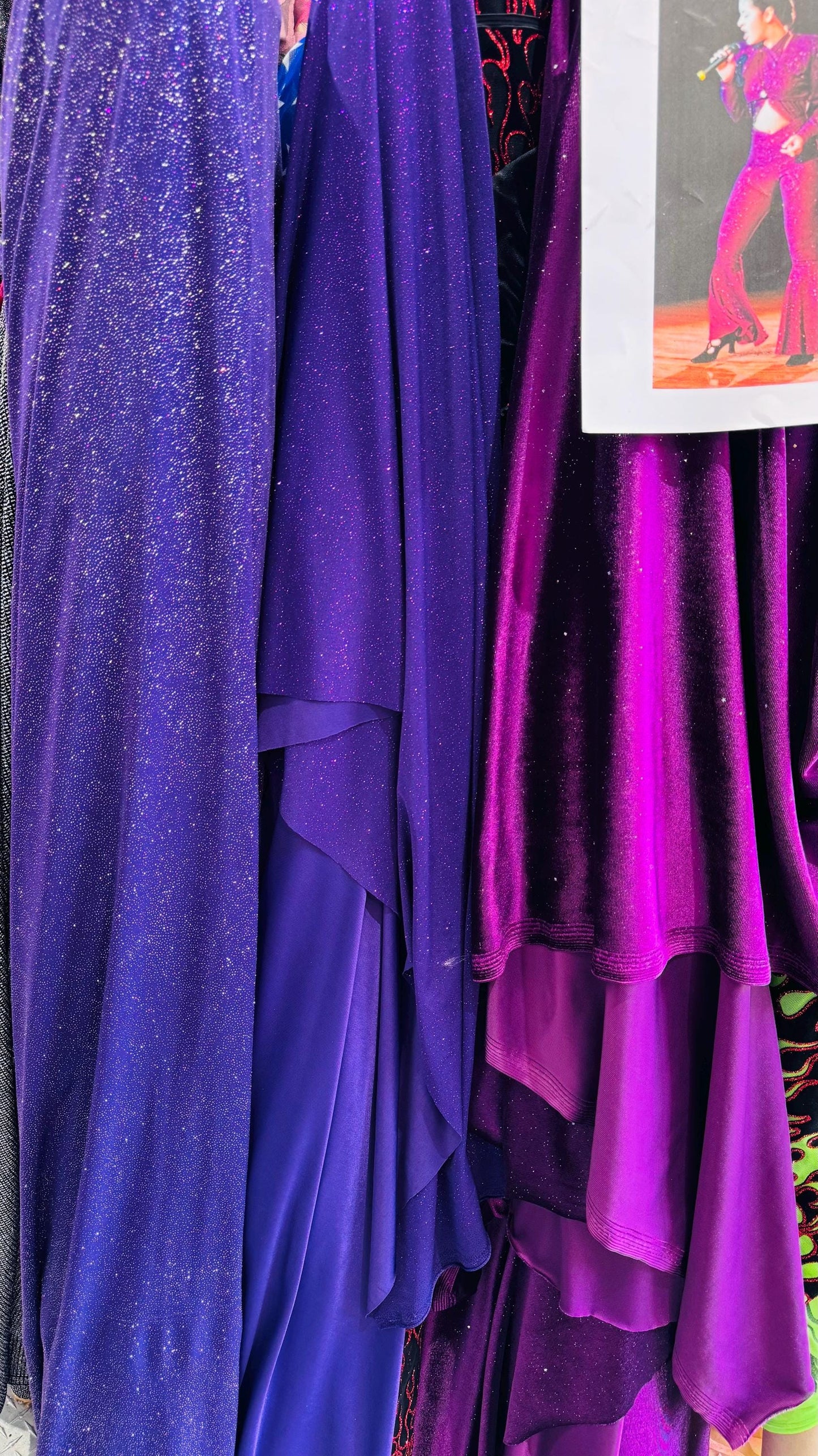 New Selena design eggplant purple stretch velvet with glitter and poly spandex W/Glitter medium weight 4-way stretch 58/60” Sold by the YD