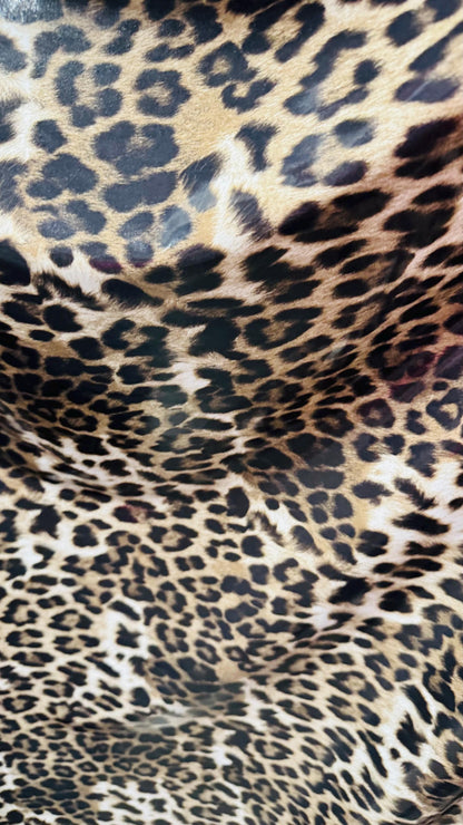 Leopard Exotic design shiny latex high quality nylon spandex vinyl 4-way stretch 58/60” Sold by the YD. Ships worldwide from Los Angeles CA