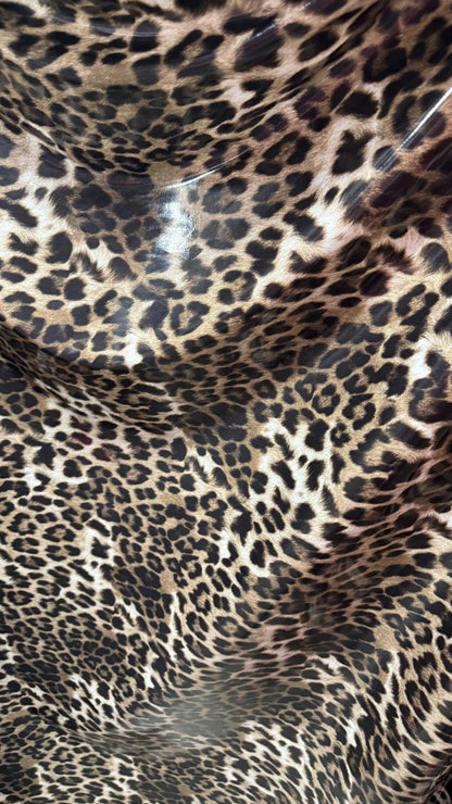 Leopard Exotic design shiny latex high quality nylon spandex vinyl 4-way stretch 58/60” Sold by the YD. Ships worldwide from Los Angeles CA