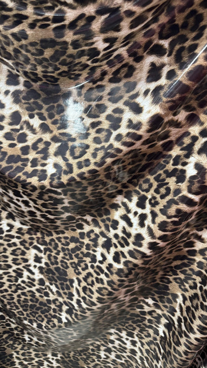 Leopard Exotic design shiny latex high quality nylon spandex vinyl 4-way stretch 58/60” Sold by the YD. Ships worldwide from Los Angeles CA