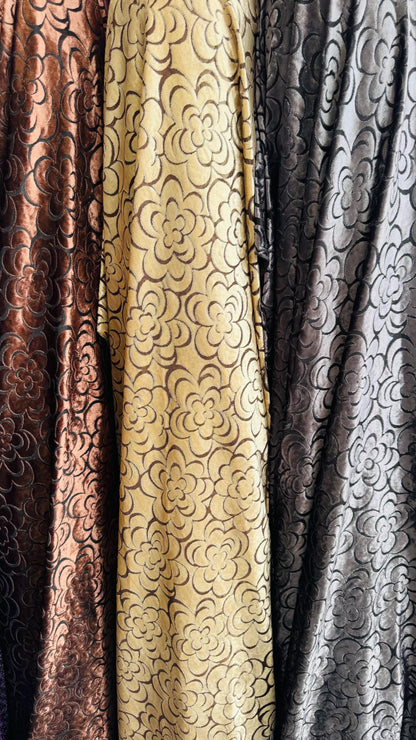 Burnout stretch velvet floral design  Italian High quality 4way stretch 58/50" Sold by the YD. Ships worldwide from Los Angeles California