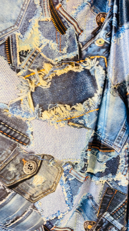 New jeans design print on nylon spandex light weight 4way stretch 58/60” Sold by the YD. Ships worldwide from Los Angeles California USA