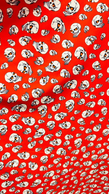 Terminator Skull Design on nylon spandex 4-Way stretch 58/60”  Sold by the Yd. Ships worldwide From Los Angeles  California USA.
