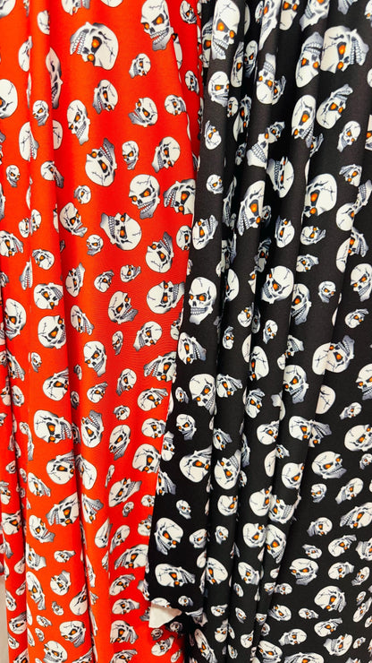 Terminator Skull Design on nylon spandex 4-Way stretch 58/60”  Sold by the Yd. Ships worldwide From Los Angeles  California USA.