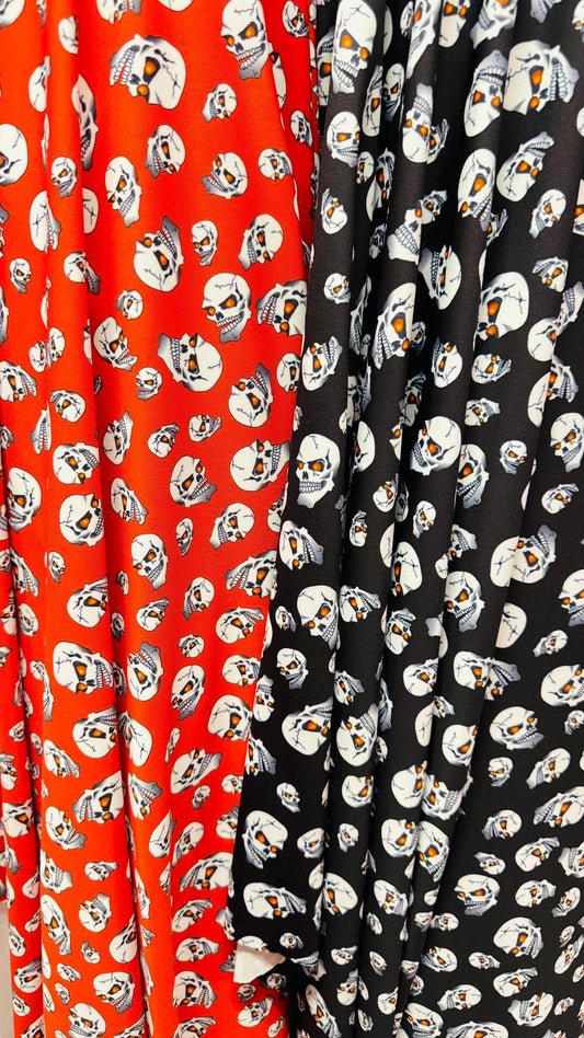 Terminator Skull Design on nylon spandex 4-Way stretch 58/60”  Sold by the Yd. Ships worldwide From Los Angeles  California USA.