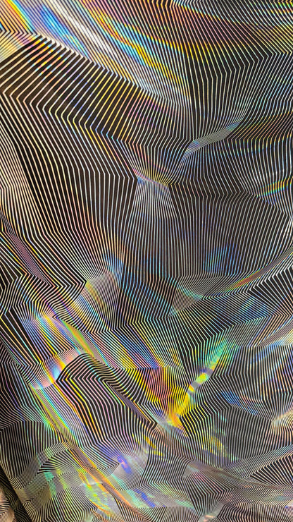 New Digital Geometric design on hologram poly spandex 2-way stretch 58/60” Sold by the YD. Ships Worldwide from Los Angeles California USA.