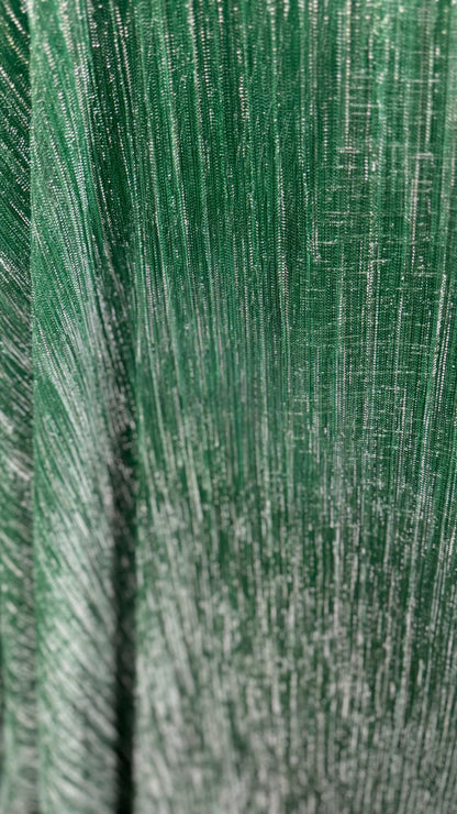 New Pleated metallic stretch mesh  Green/Silver 4way stretch 58/60" Sold by the YD. Ships worldwide from Los Angeles California USA.