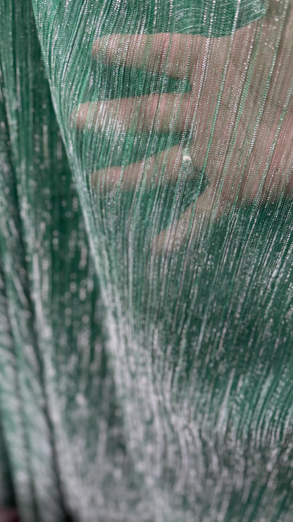 New Pleated metallic stretch mesh  Green/Silver 4way stretch 58/60" Sold by the YD. Ships worldwide from Los Angeles California USA.