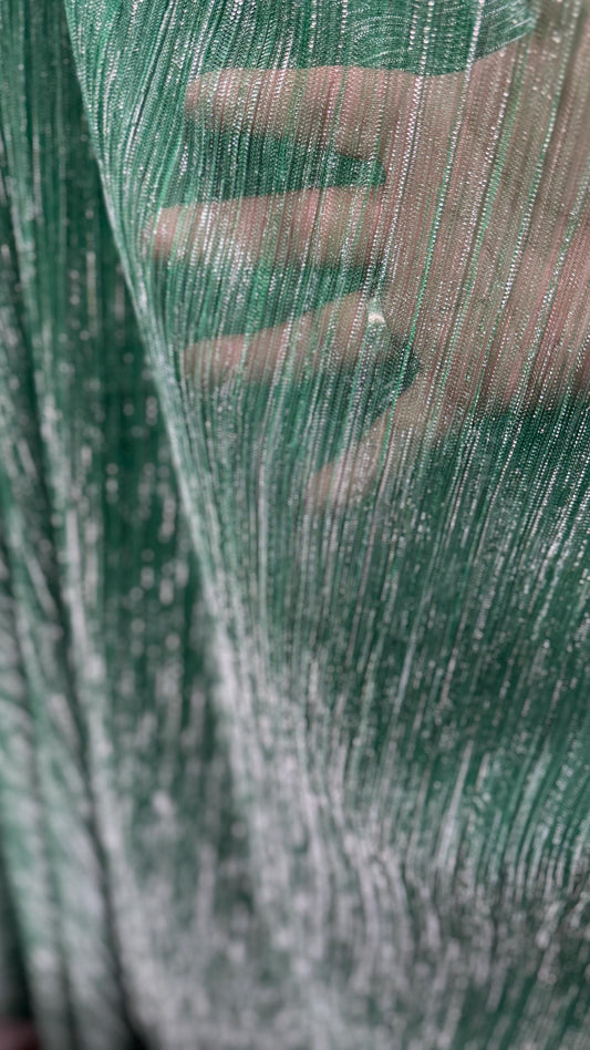 New Pleated metallic stretch mesh  Green/Silver 4way stretch 58/60" Sold by the YD. Ships worldwide from Los Angeles California USA.
