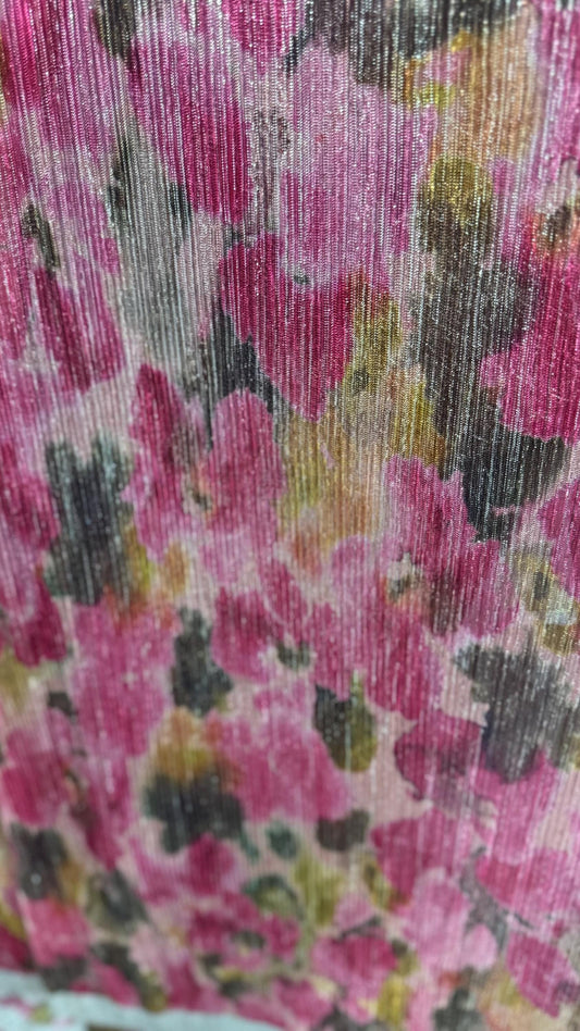 New Flower Abstract Design Pleated metallic stretch mesh 4way stretch 58/60" Sold by the YD. Ships worldwide from Los Angeles California