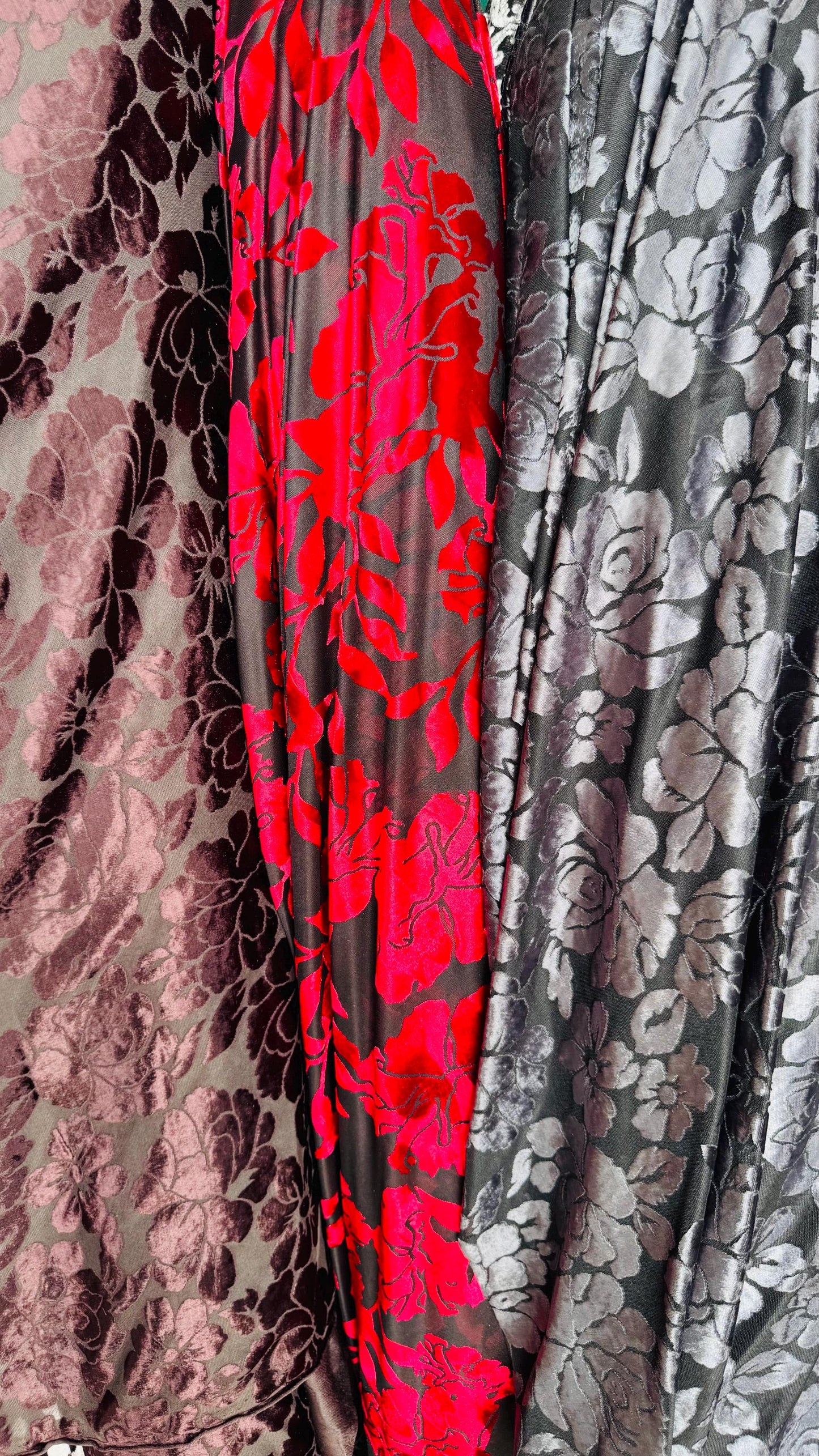 New burnout velvet exotic Flower design multicolor 4way Stretch 58/60" Sold by the YD. Ships worldwide from Los Angeles California USA.
