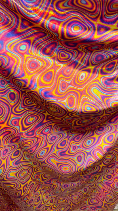 New Abstract lava design  Iridescent metallic nylon spandex 4way stretch 58/60" Sold by the YD. Ships worldwide from Los Angeles California