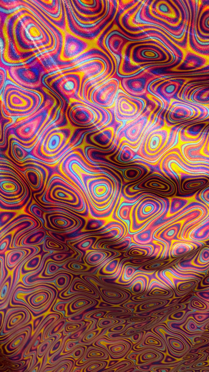 New Abstract lava design  Iridescent metallic nylon spandex 4way stretch 58/60" Sold by the YD. Ships worldwide from Los Angeles California