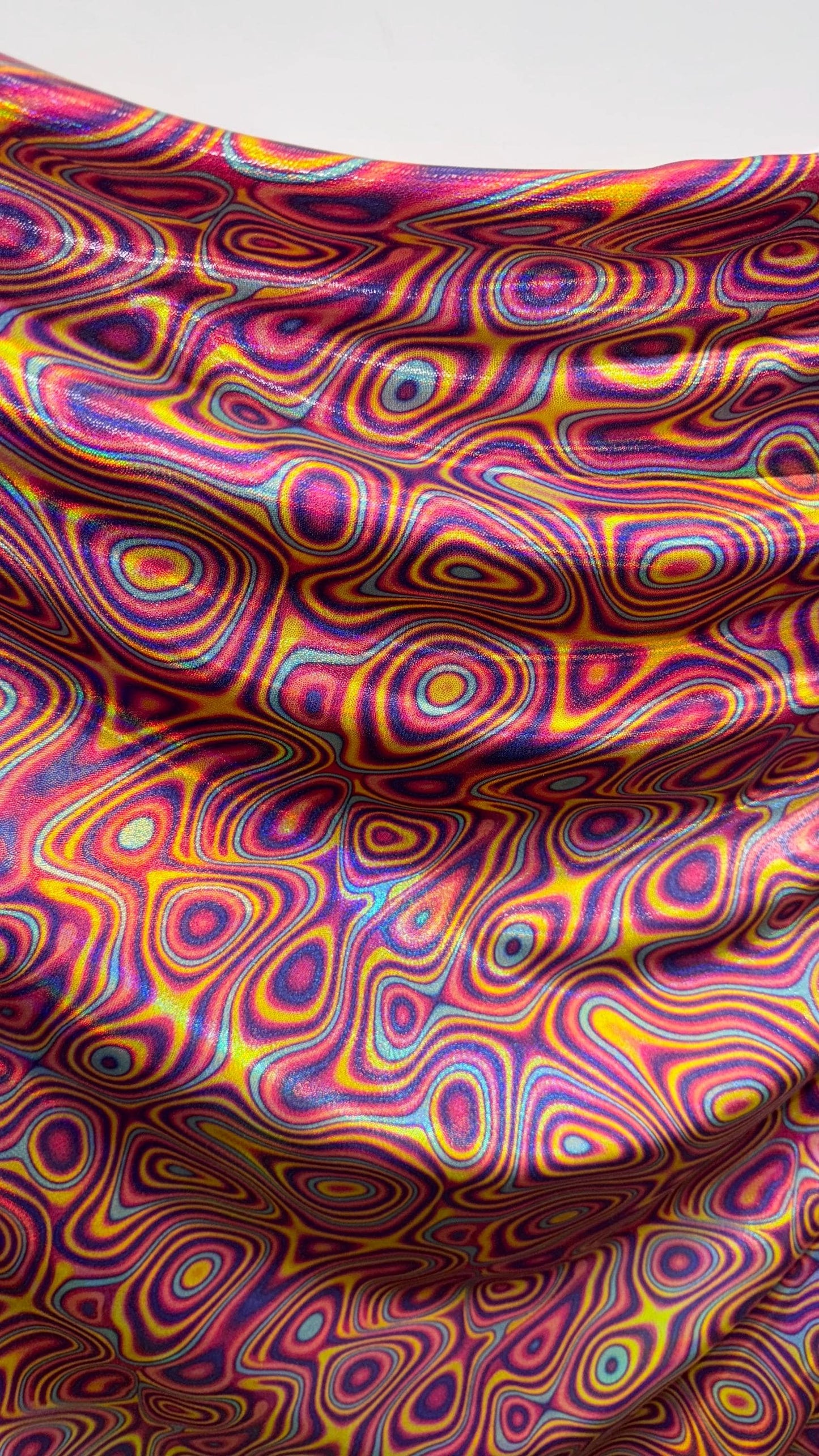 New Abstract lava design  Iridescent metallic nylon spandex 4way stretch 58/60" Sold by the YD. Ships worldwide from Los Angeles California