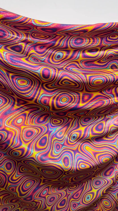 New Abstract lava design  Iridescent metallic nylon spandex 4way stretch 58/60" Sold by the YD. Ships worldwide from Los Angeles California