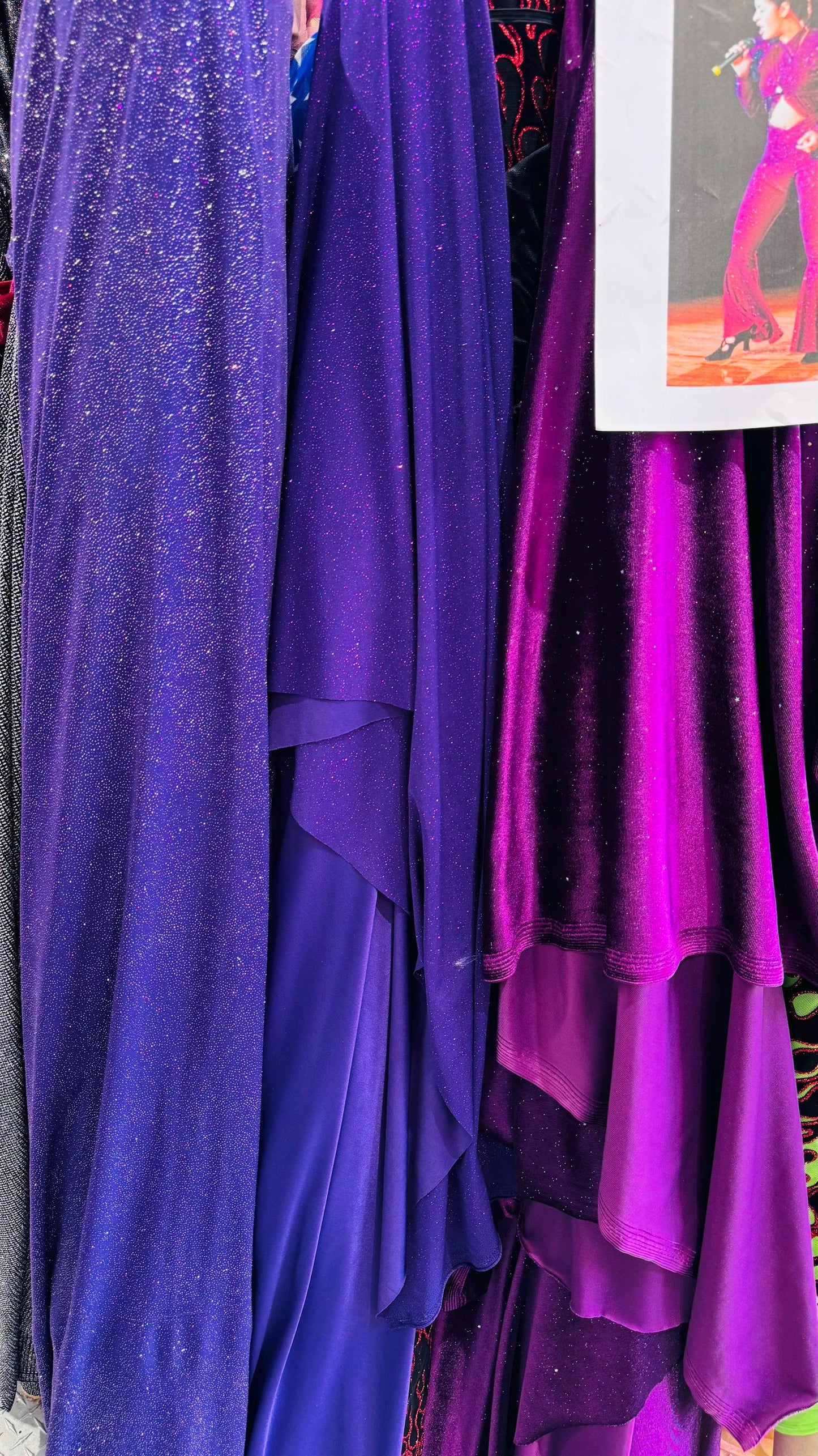 New Selena design eggplant purple stretch velvet with glitter and poly spandex W/Glitter medium weight 4-way stretch 58/60” Sold by the YD
