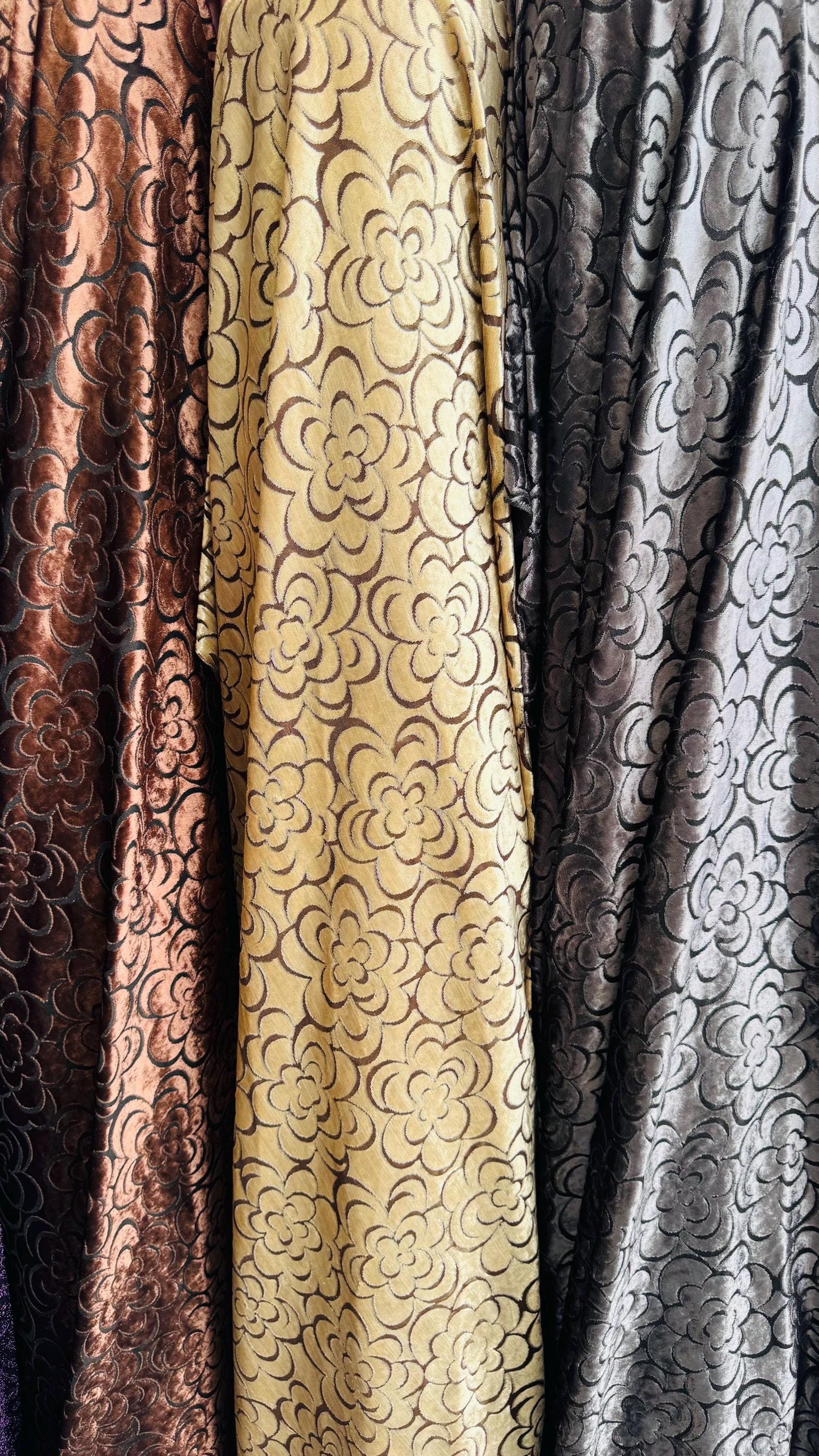 Burnout stretch velvet floral design  Italian High quality 4way stretch 58/50" Sold by the YD. Ships worldwide from Los Angeles California