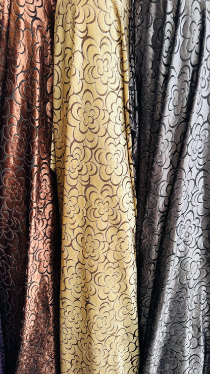 Burnout stretch velvet floral design  Italian High quality 4way stretch 58/50" Sold by the YD. Ships worldwide from Los Angeles California