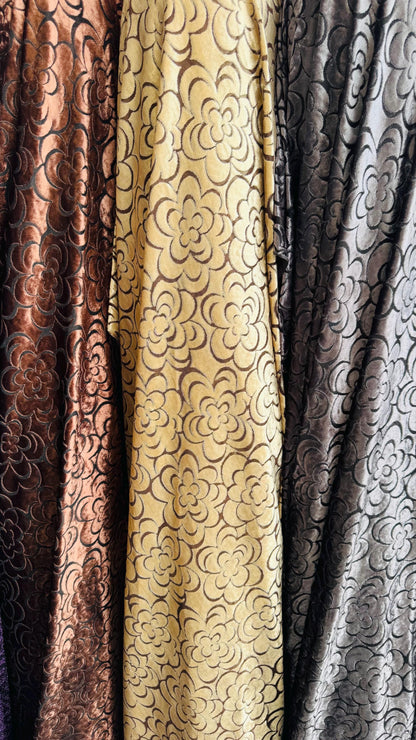 Burnout stretch velvet floral design  Italian High quality 4way stretch 58/50" Sold by the YD. Ships worldwide from Los Angeles California