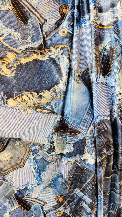 New jeans design print on nylon spandex light weight 4way stretch 58/60” Sold by the YD. Ships worldwide from Los Angeles California USA