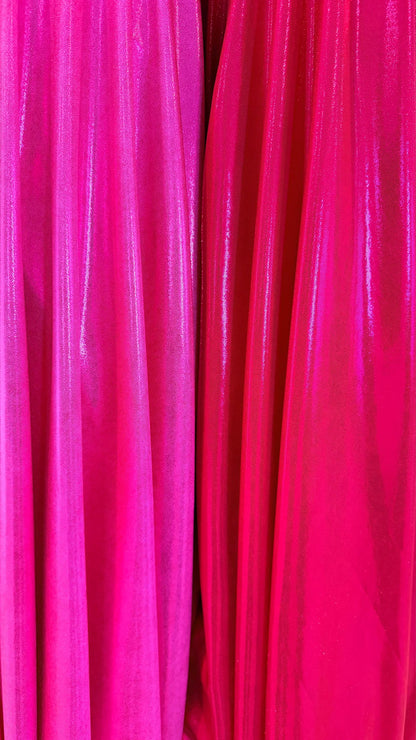 Foggy foil Red/Fuchsia and Hot pink/Fuchsia metallic nylon spandex 4way 58/60" Sold by the YD. Ships worldwide from Los Angeles California
