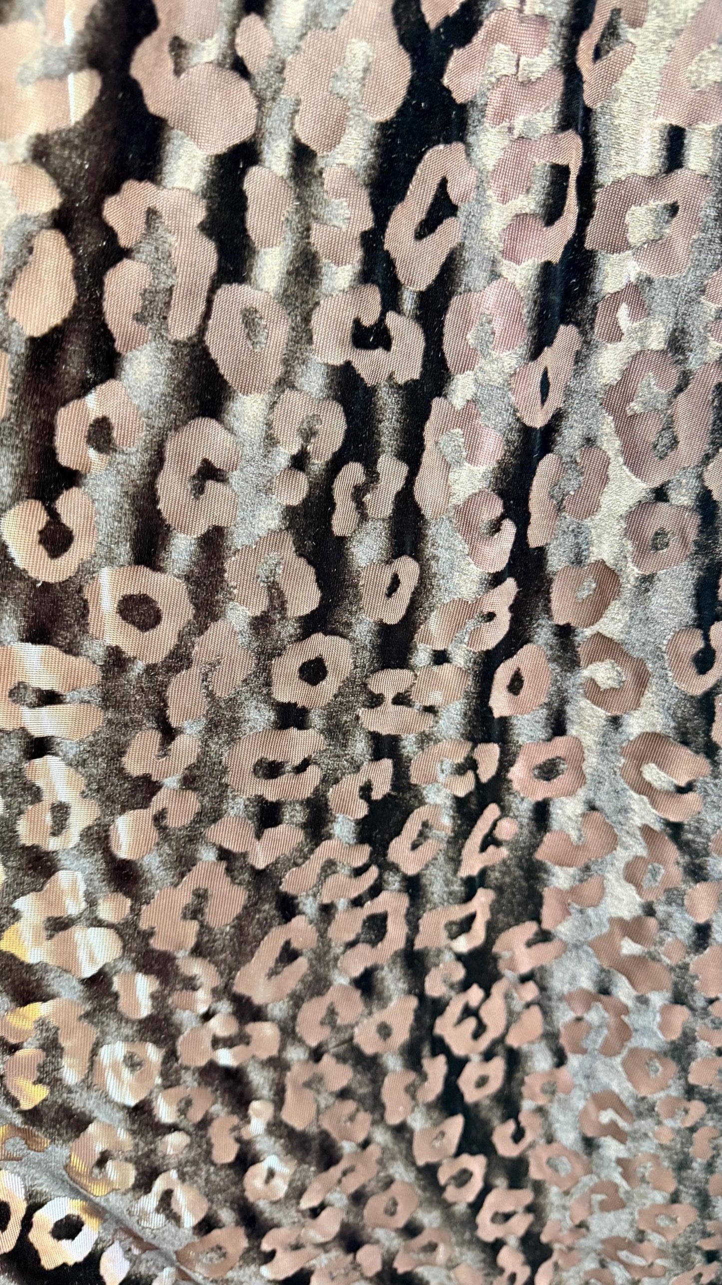New Burnout stretch velvet Exotic Leopard design 4-way stretch 58/60” Sold by the YD. Ships Worldwide from Los Angeles California USA.