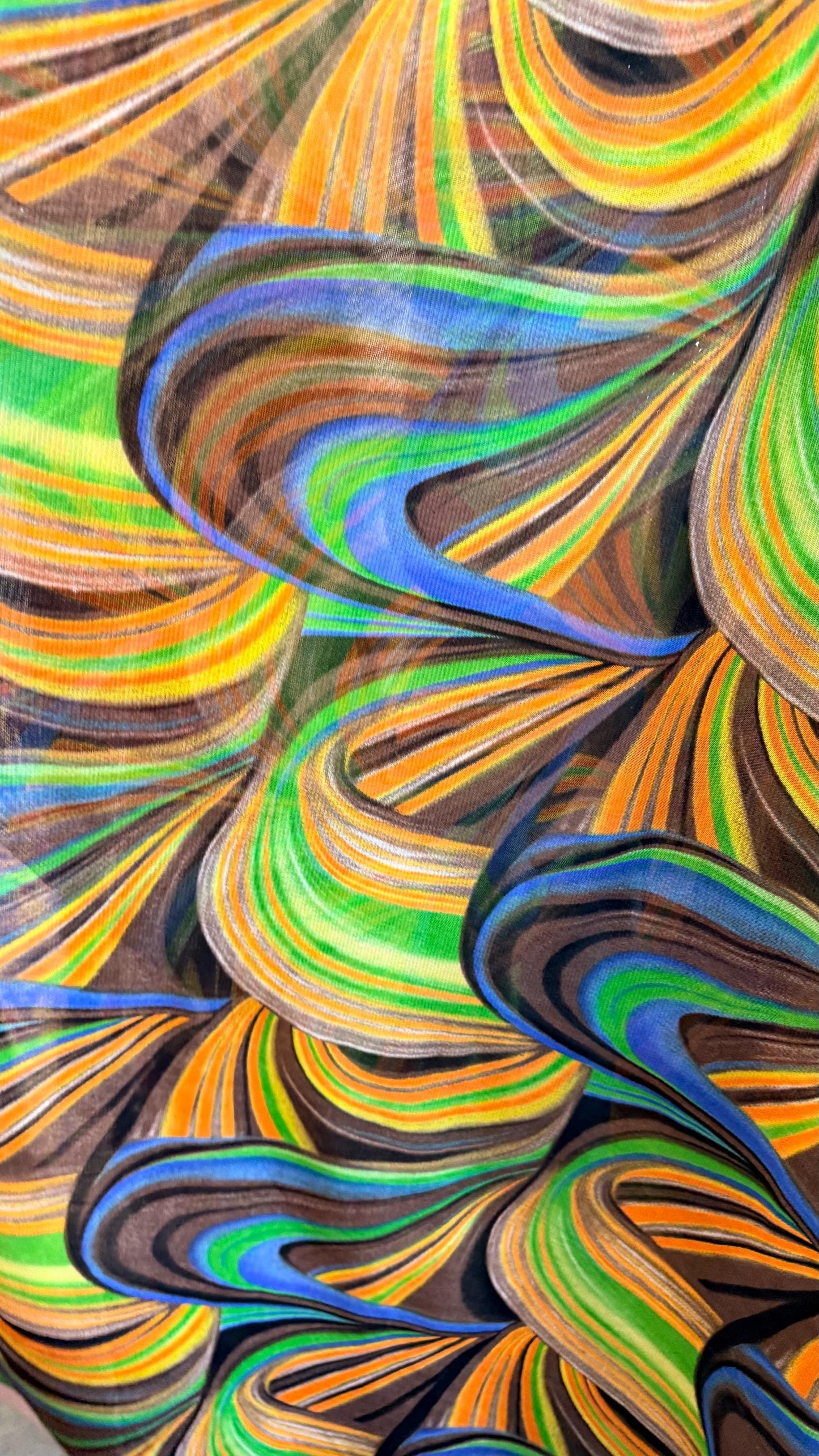 New modern abstract design  Multicolor print on great quality of power mesh nylon spandex  4-way stretch 58/60” Sold by the YD.