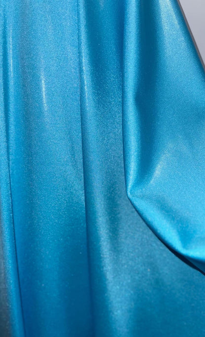 New foggy foil metallic nylon spandex Aqua color 4way Stretch 58/60" Sold by the YD. Ships worldwide from Los Angeles California USA.