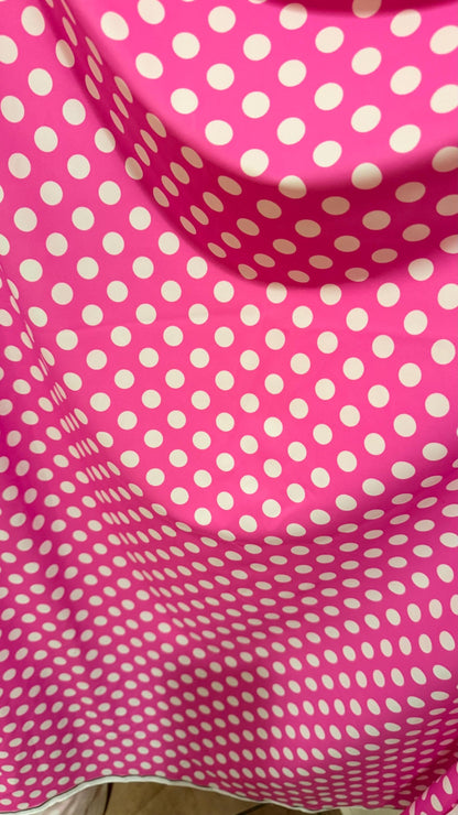 Polka dots design Flamingo/White print on nylon spandex 4way stretch  58/60" sold by the Yd. Ships worldwide from Los Angeles California USA