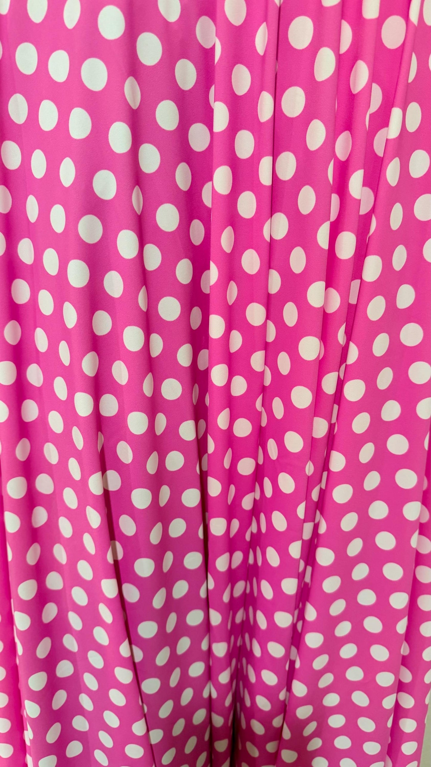 Polka dots design Flamingo/White print on nylon spandex 4way stretch  58/60" sold by the Yd. Ships worldwide from Los Angeles California USA