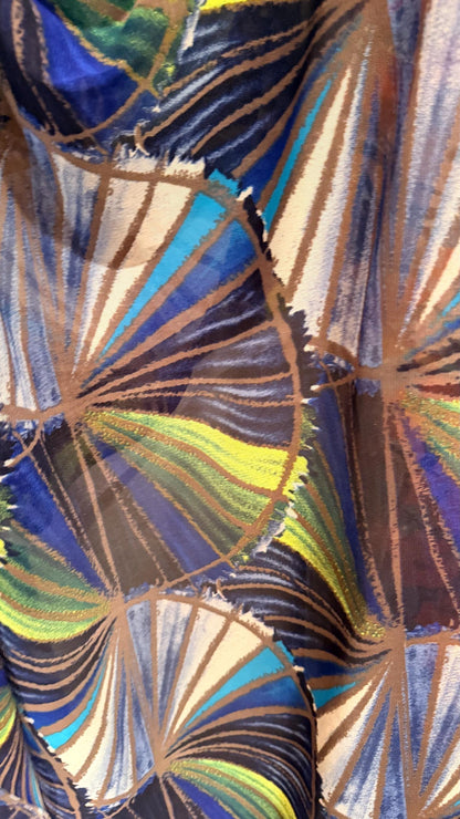 New Geometric Abstract design Multicolor print on great quality of power mesh nylon  spandex 4-way stretch 58/60” Sold by the YD.