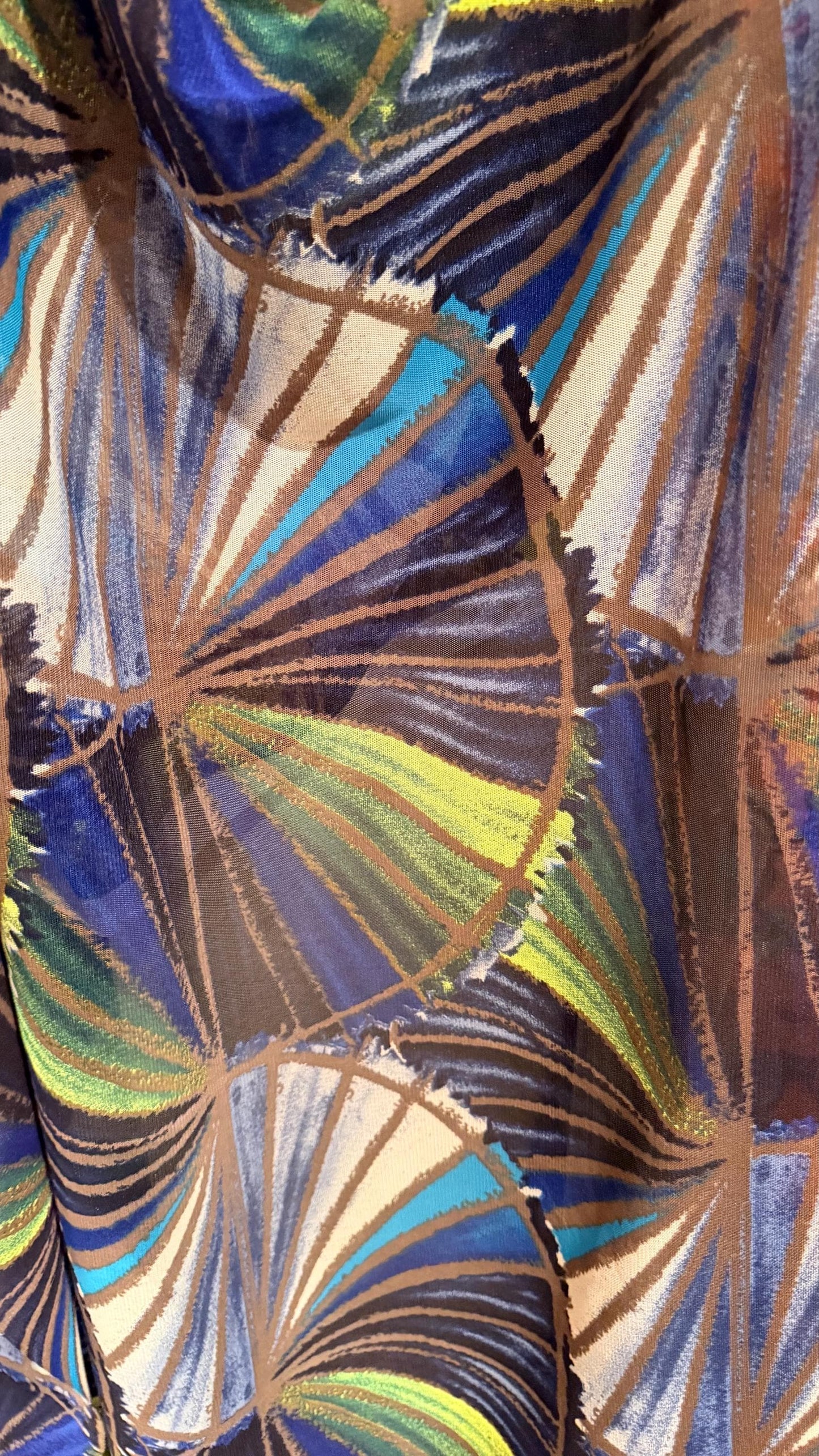 New Geometric Abstract design Multicolor print on great quality of power mesh nylon  spandex 4-way stretch 58/60” Sold by the YD.