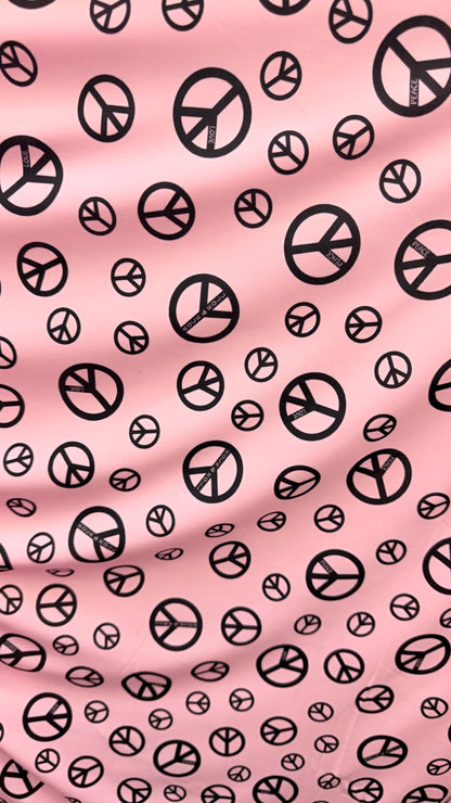 Love and Peace design print on great quality of nylon spandex 4way stretch 58/60" Sold by the YD. Ships worldwide from Los Angeles CA USA