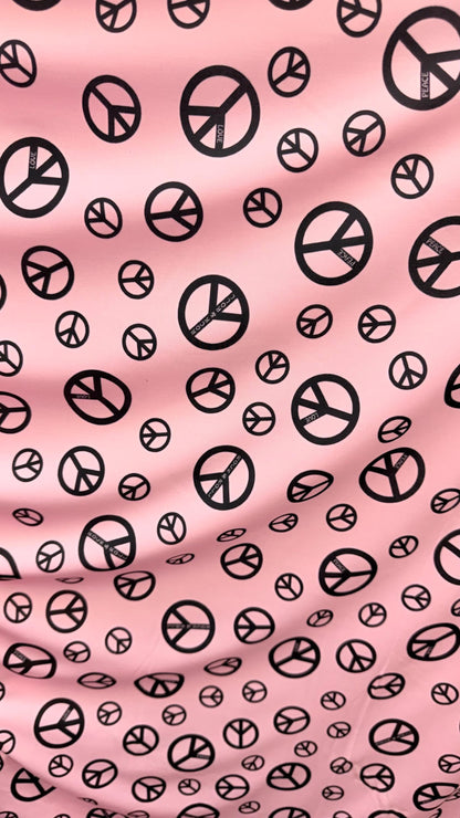 Love and Peace design print on great quality of nylon spandex 4way stretch 58/60" Sold by the YD. Ships worldwide from Los Angeles CA USA