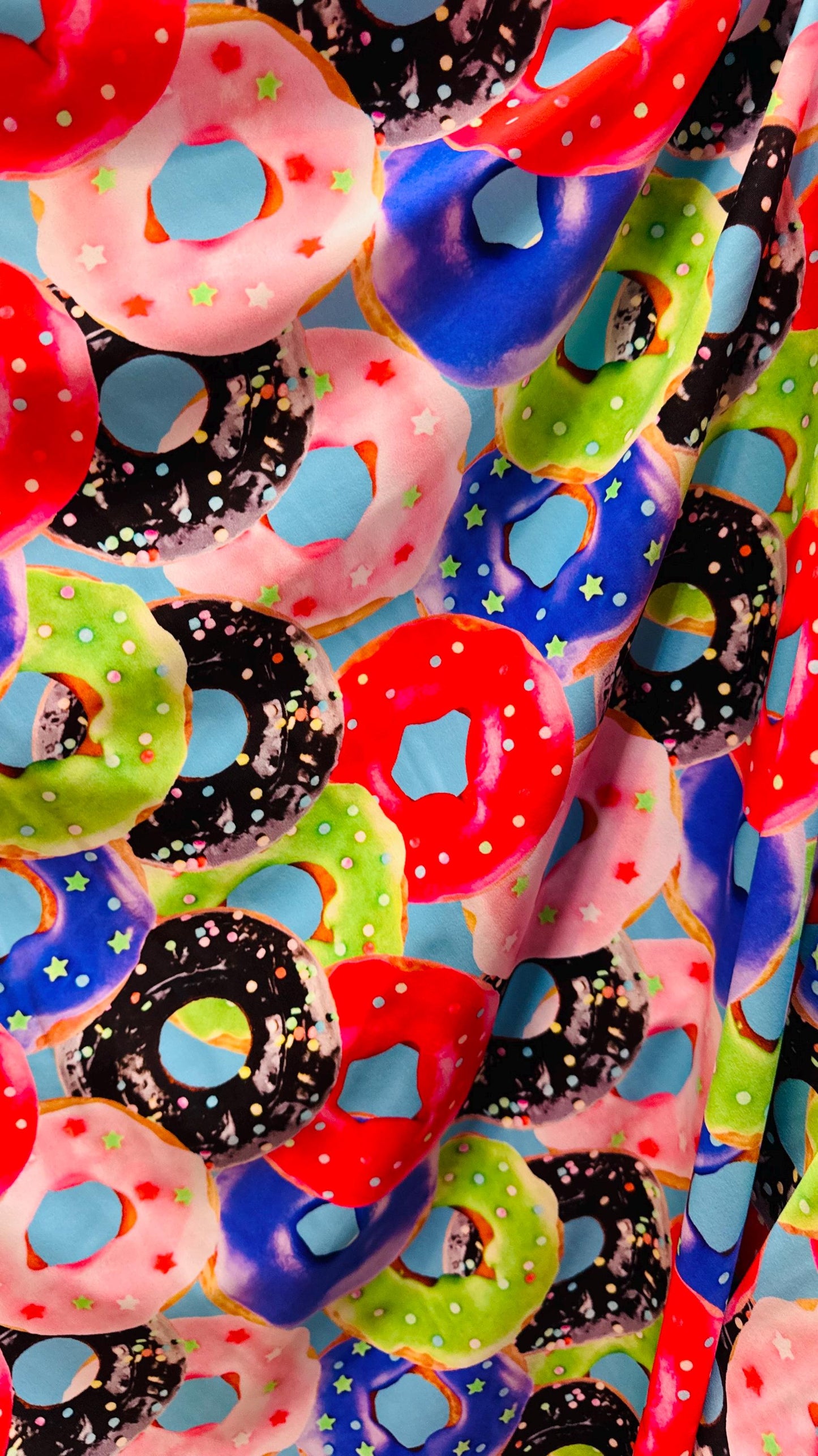 Donuts Print Nylon Spandex Fabric, Multicolor 4-Way Stretch