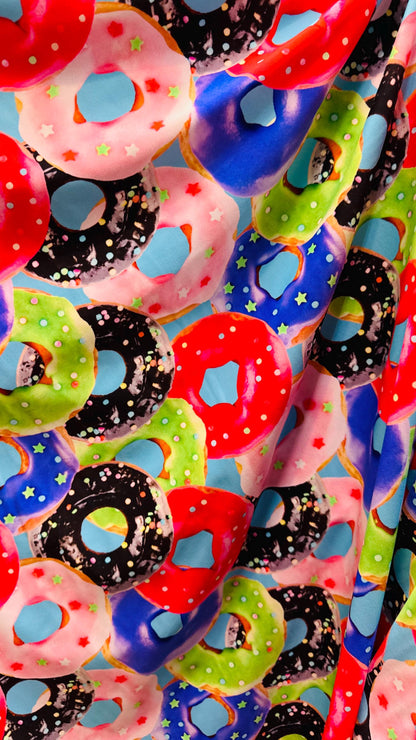 Donuts Print Nylon Spandex Fabric, Multicolor 4-Way Stretch