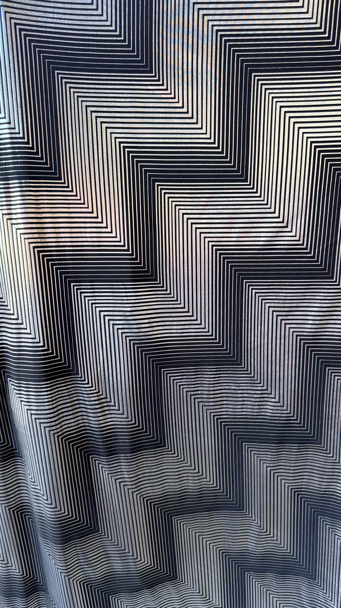 New 3D Pattern Geometric design on metallic poly spandex 2-way stretch 58/60” Sold by the YD. Ships worldwide from Los Angeles California