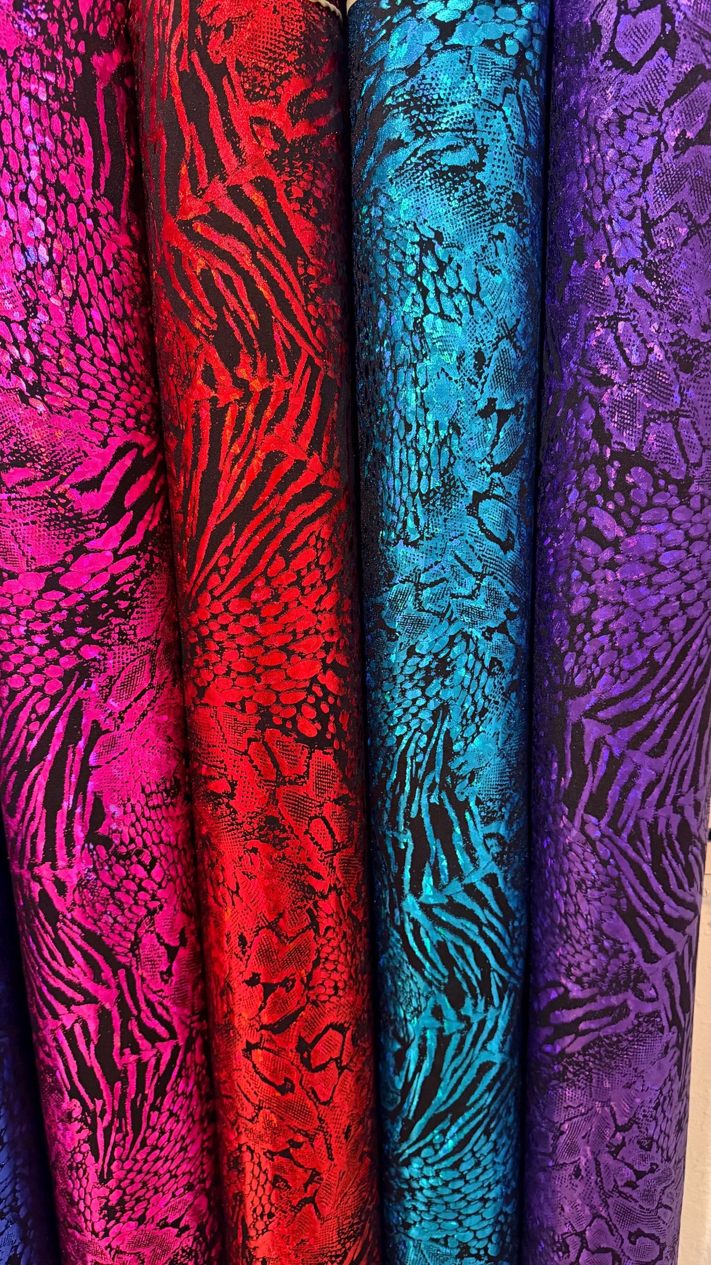 New Safari Exotic design Hologram metallic nylon spandex 4way stretch 58/60" Sold by the yd. Ships worldwide from Los Angeles California USA
