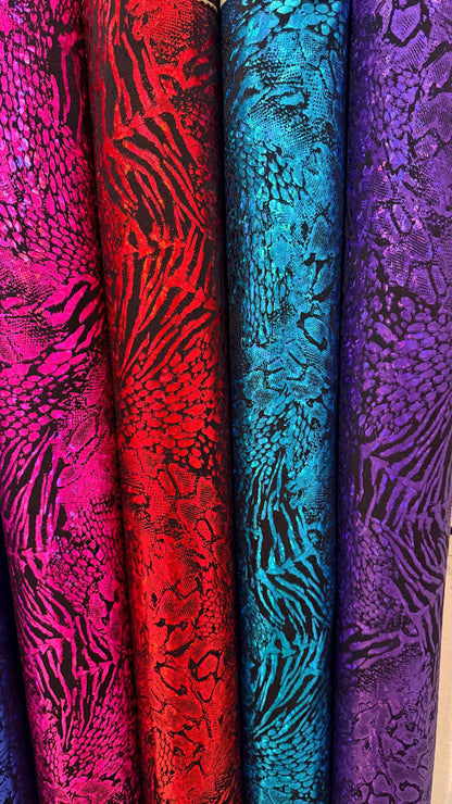 New Safari Exotic design Hologram metallic nylon spandex 4way stretch 58/60" Sold by the yd. Ships worldwide from Los Angeles California USA