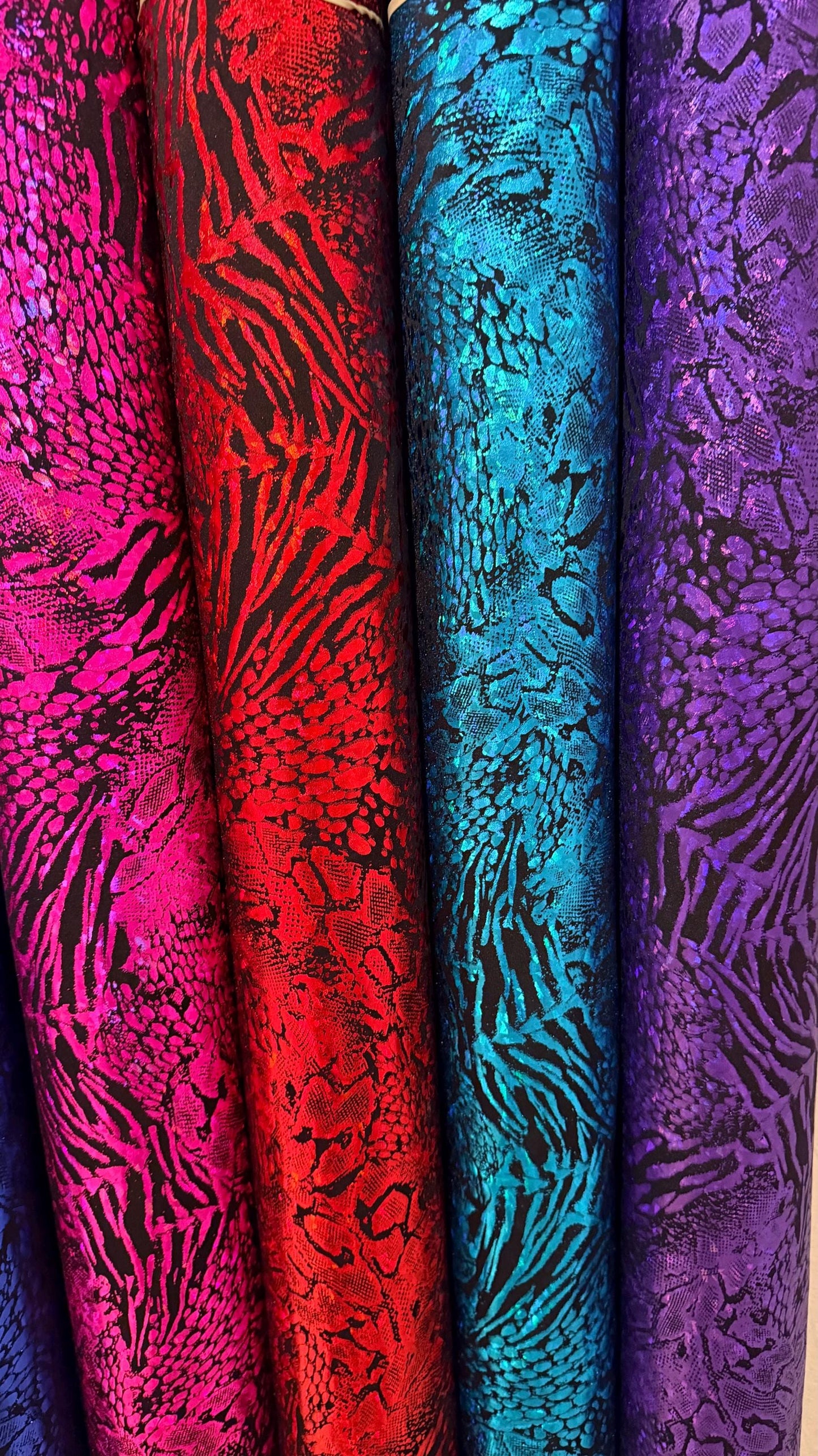 New Safari Exotic design Hologram metallic nylon spandex 4way stretch 58/60" Sold by the yd. Ships worldwide from Los Angeles California USA