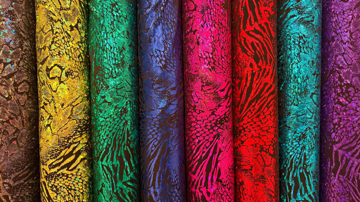 New Safari Exotic design Hologram metallic nylon spandex 4way stretch 58/60" Sold by the yd. Ships worldwide from Los Angeles California USA