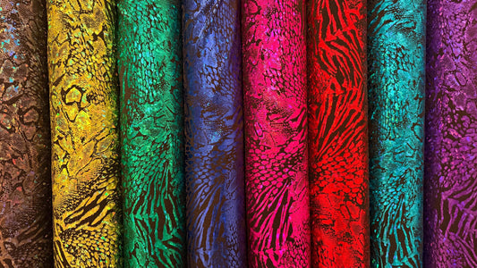 New Safari Exotic design Hologram metallic nylon spandex 4way stretch 58/60" Sold by the yd. Ships worldwide from Los Angeles California USA