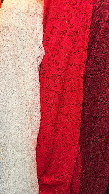 VICTORIA stretch lace with cosmic sequins 4way stretch 58/60" Sold by the YD. Ships worldwide from Los Angeles California USA.