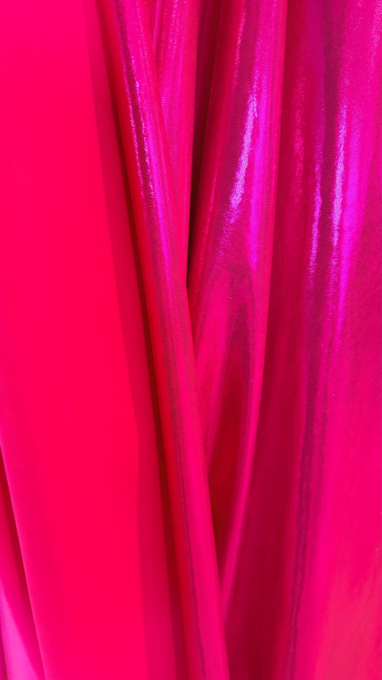 Foggy foil Red/Fuchsia and Hot pink/Fuchsia metallic nylon spandex 4way 58/60" Sold by the YD. Ships worldwide from Los Angeles California