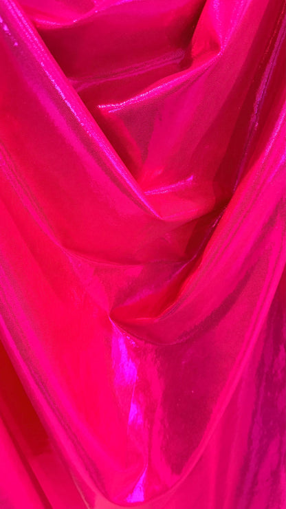 Foggy foil Red/Fuchsia and Hot pink/Fuchsia metallic nylon spandex 4way 58/60" Sold by the YD. Ships worldwide from Los Angeles California