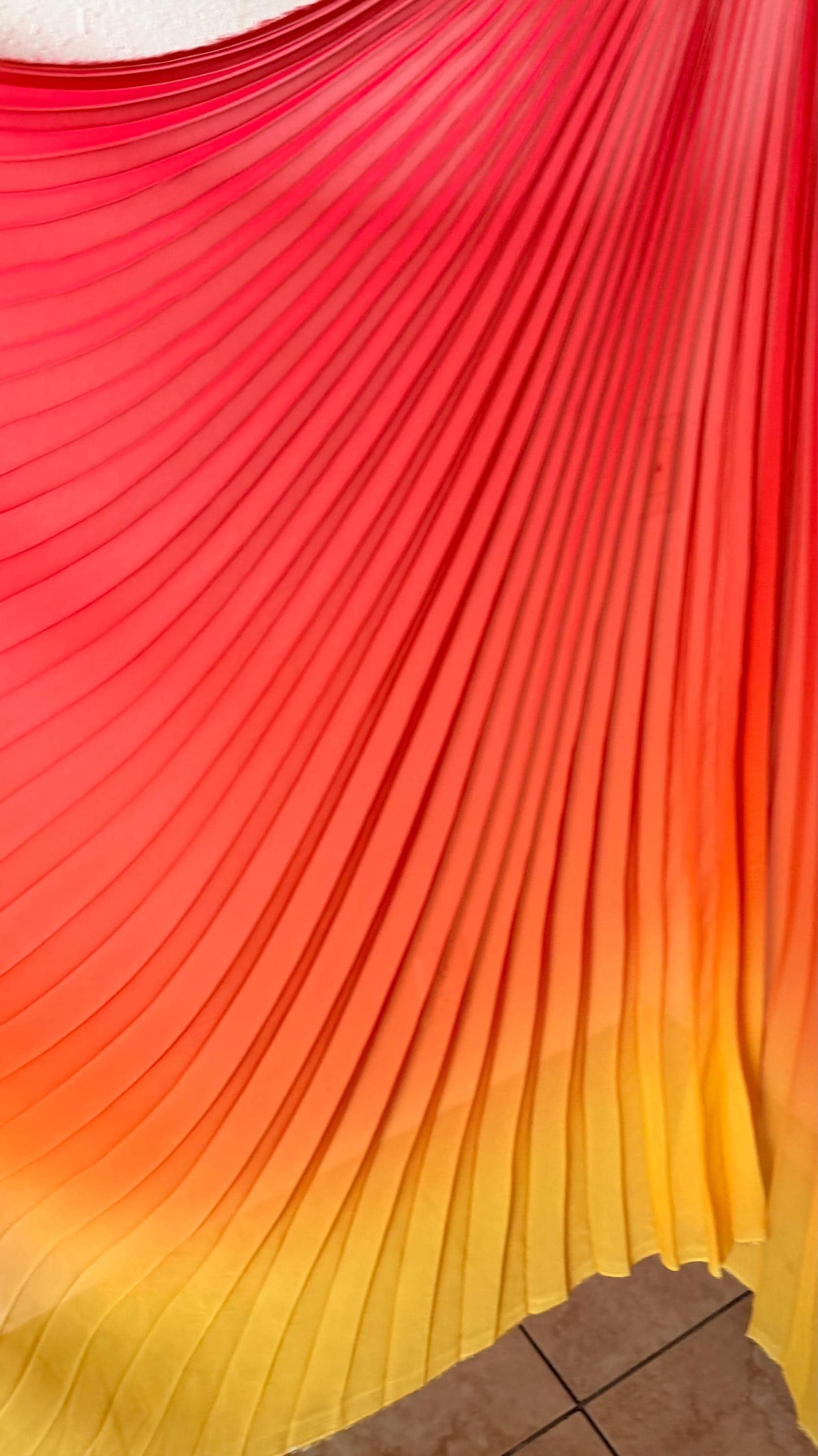 New Ombre Sunburst design Red Orange/Yellow silky chiffon 108”X60” Sold by the Piece. Ships Worldwide from Los Angeles California USA