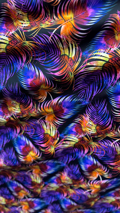 New Tropical Leaf design 58/60" 4-Way Stretch Nylon Spandex Print with fine and smooth texture. Sold by the YD. Ships worldwide from LA